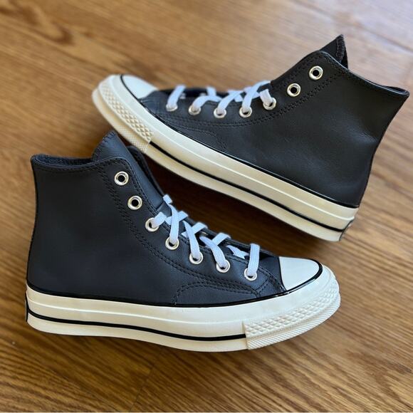 NEW Womens Size 7 Converse Chuck Taylor All Star Leather High Top Dark Grey Shoe - Picture 1 of 10